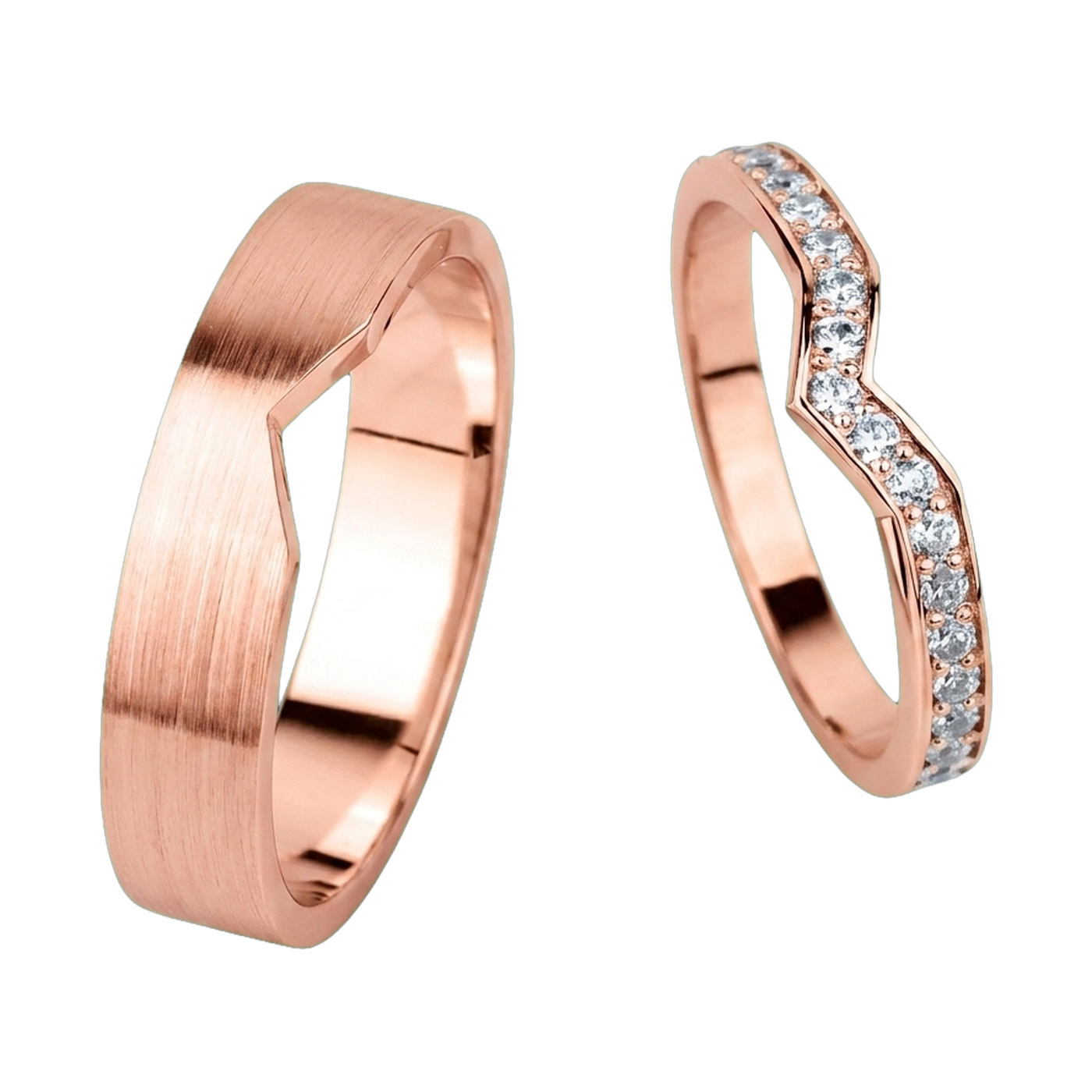 Curved Matching Couple Ring Set - Rose Gold 1