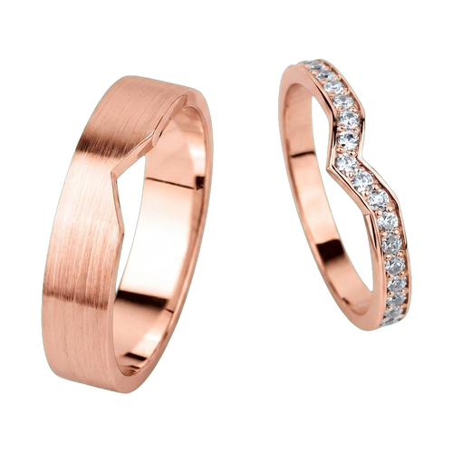 Curved Matching Couple Ring Set - Rose Gold 1