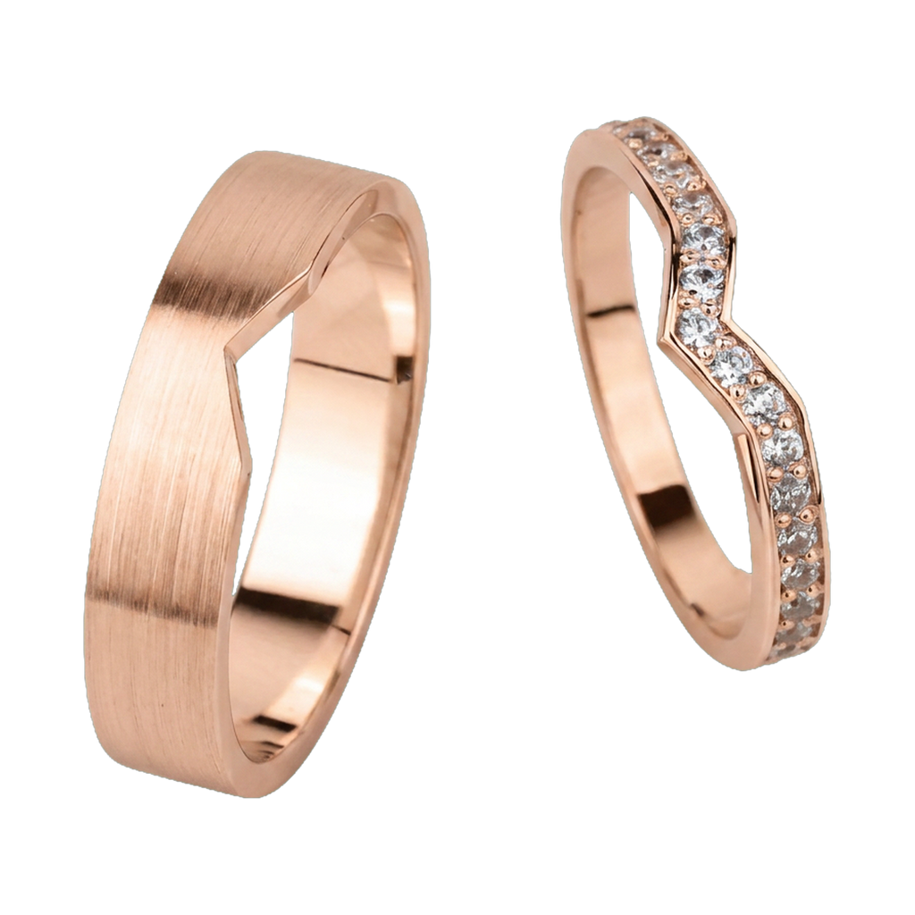 Curved Matching Couple Ring Set - Rose Gold 2
