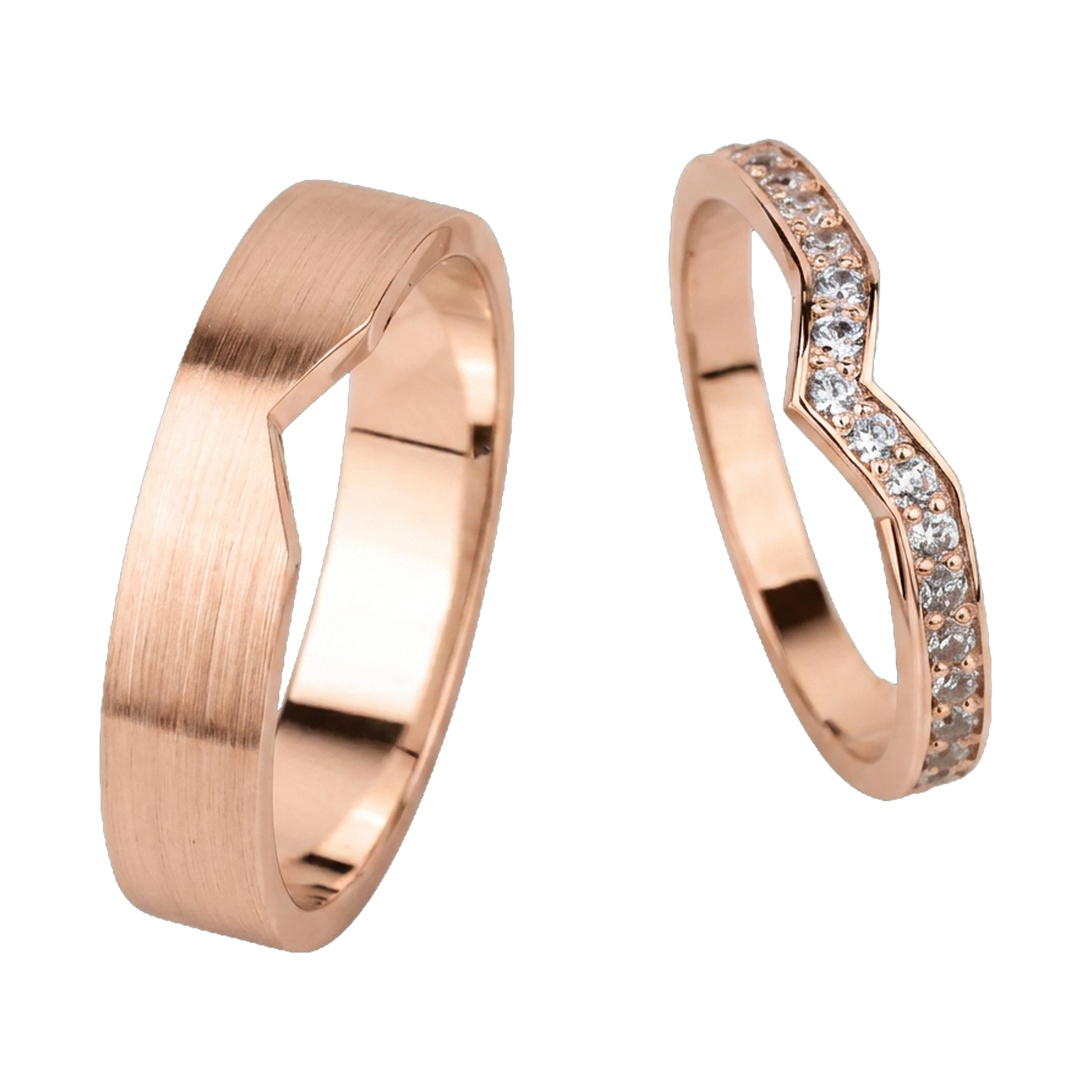 Curved Matching Couple Ring Set - Rose Gold 2