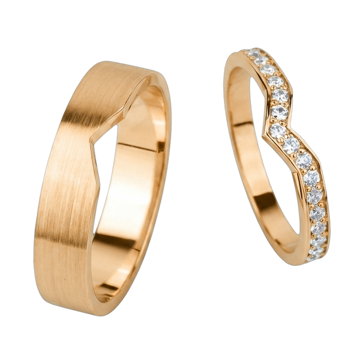 Curved Matching Couple Ring Set - Yellow Gold 1