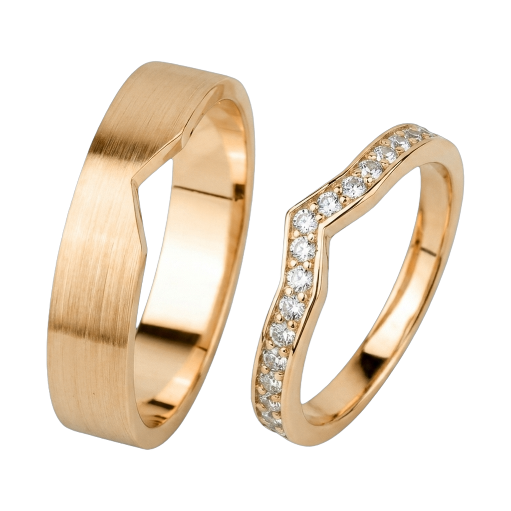 Curved Matching Couple Ring Set - Yellow Gold 2