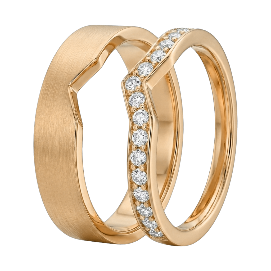 Curved Matching Couple Ring Set - Yellow Gold 3