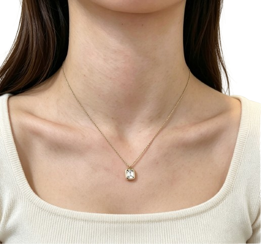 Tensora Sugar Cube Emerald-Cut Lab-Grown Diamond Pendant Necklace in yellow gold, view 1