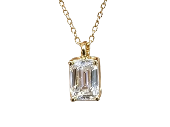 Tensora Sugar Cube Emerald-Cut Lab-Grown Diamond Pendant Necklace in yellow gold, view 2