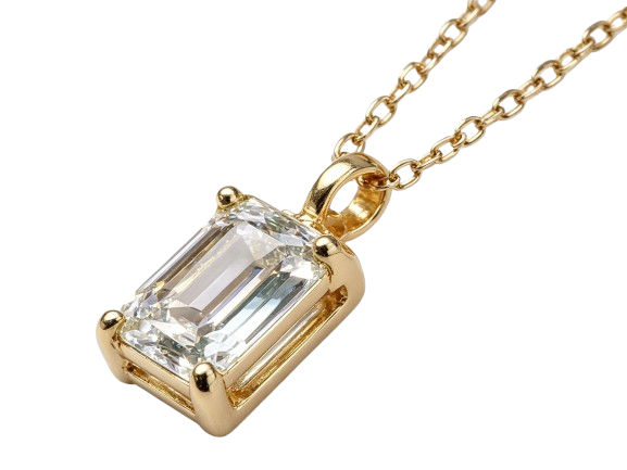 Tensora Sugar Cube Emerald-Cut Lab-Grown Diamond Pendant Necklace in yellow gold, view 3