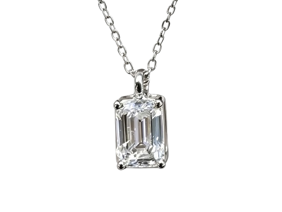Tensora Sugar Cube Emerald-Cut Lab-Grown Diamond Pendant Necklace in white gold, view 1