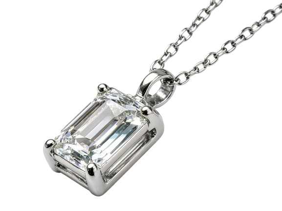 Tensora Sugar Cube Emerald-Cut Lab-Grown Diamond Pendant Necklace in white gold, view 2