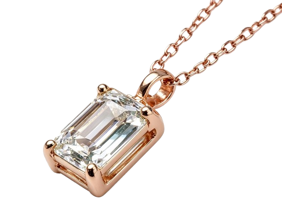 Tensora Sugar Cube Emerald-Cut Lab-Grown Diamond Pendant Necklace in rose gold, view 1