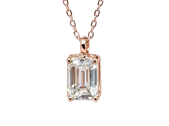 Tensora Sugar Cube Emerald-Cut Lab-Grown Diamond Pendant Necklace in rose gold, view 2