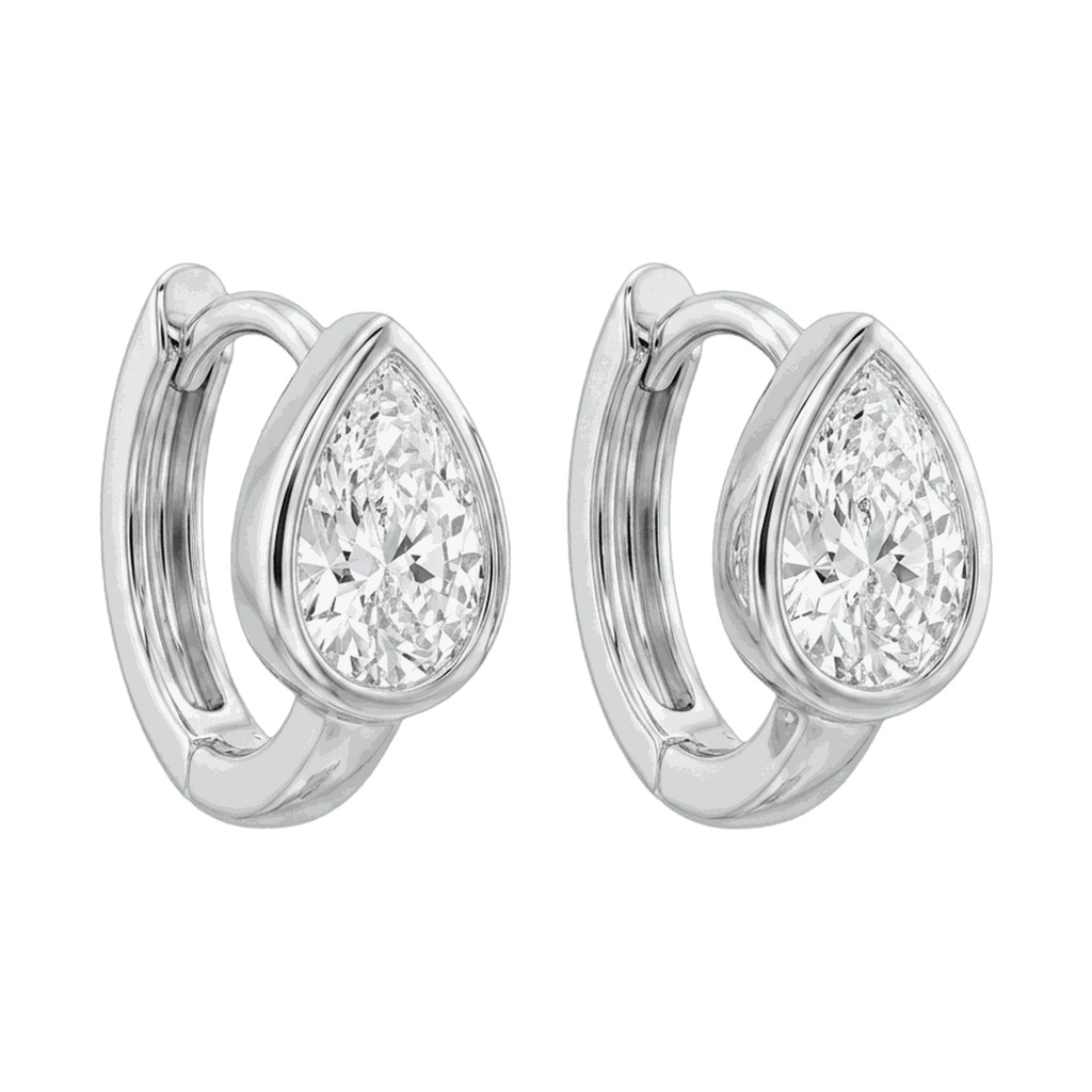 Bezel Set Lab-Grown Diamond Pear Huggie Hoop Earrings
