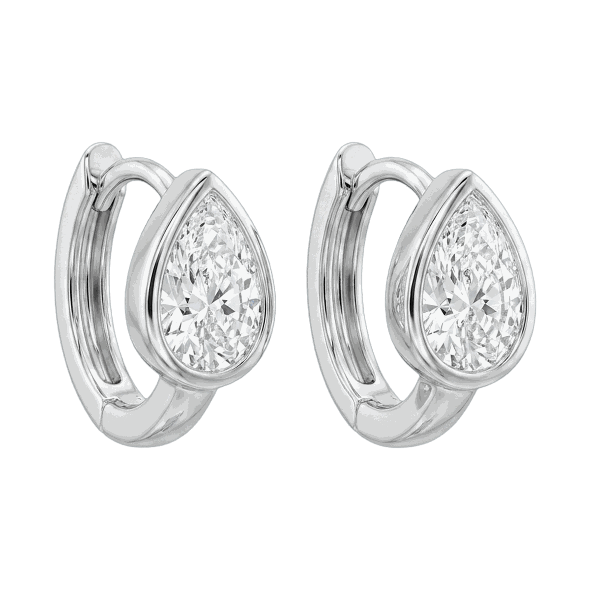 Bezel Set Lab-Grown Diamond Pear Huggie Hoop Earrings