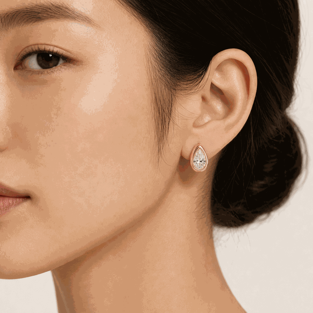 Bezel Set Lab-Grown Diamond Pear Huggie Hoop Earrings