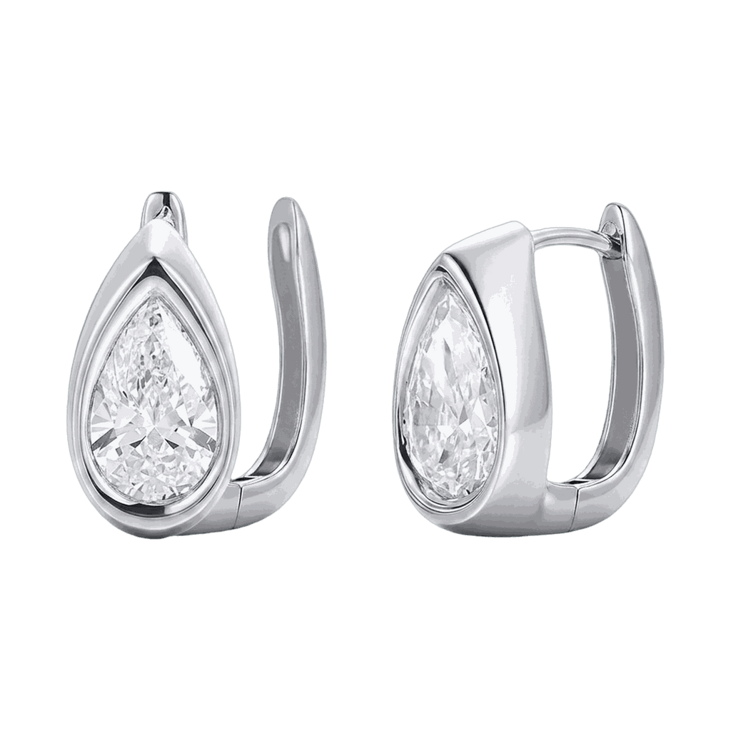 Bezel Set Lab-Grown Diamond Pear Huggie Hoop Earrings