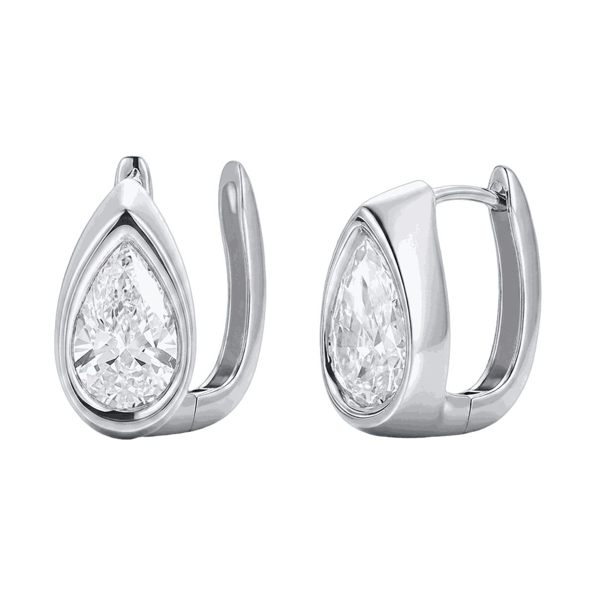Bezel Set Lab-Grown Diamond Pear Huggie Hoop Earrings