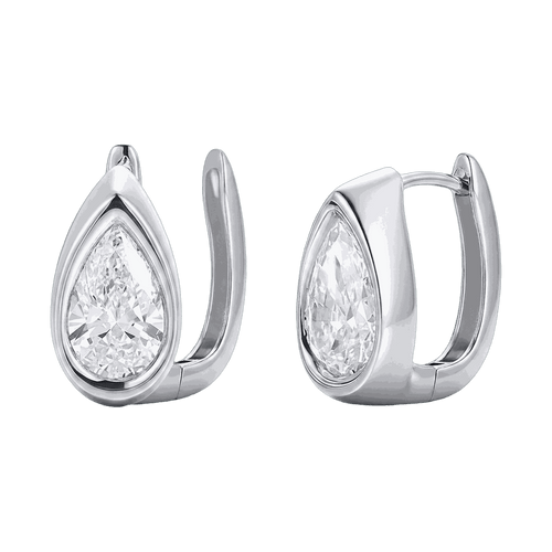 Bezel Set Lab-Grown Diamond Pear Huggie Hoop Earrings