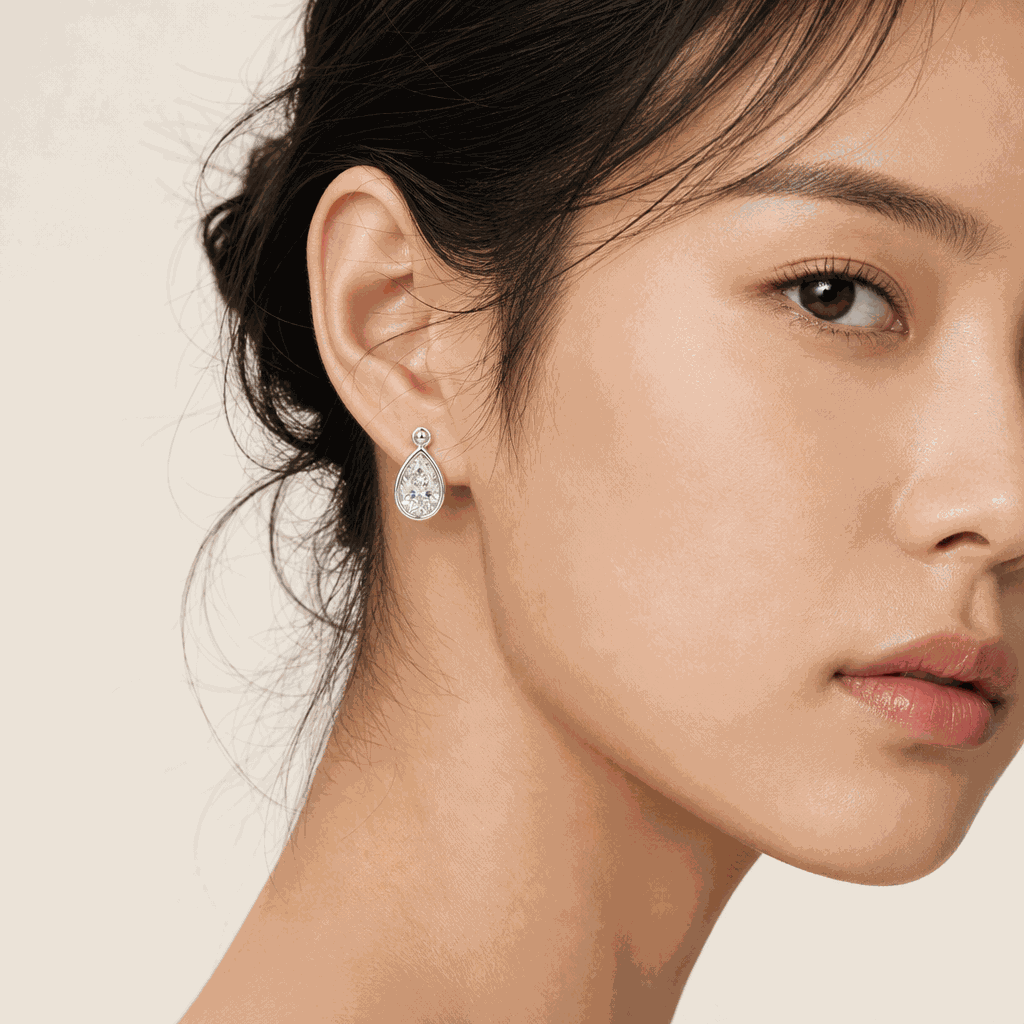 Bezel Set Lab-Grown Diamond Pear Huggie Hoop Earrings