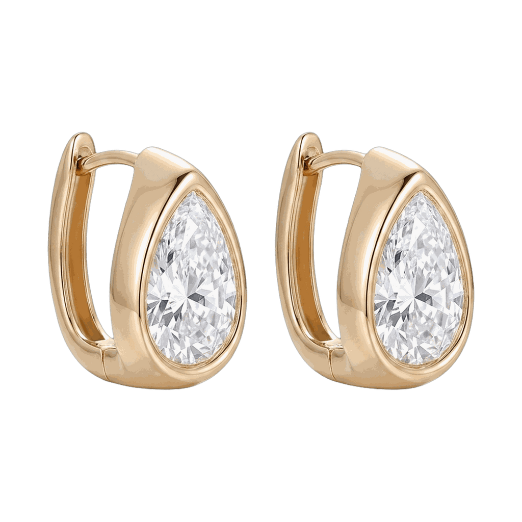 Bezel Set Lab-Grown Diamond Pear Huggie Hoop Earrings