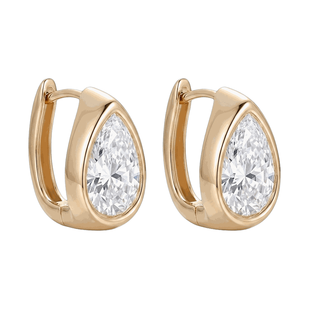 Bezel Set Lab-Grown Diamond Pear Huggie Hoop Earrings