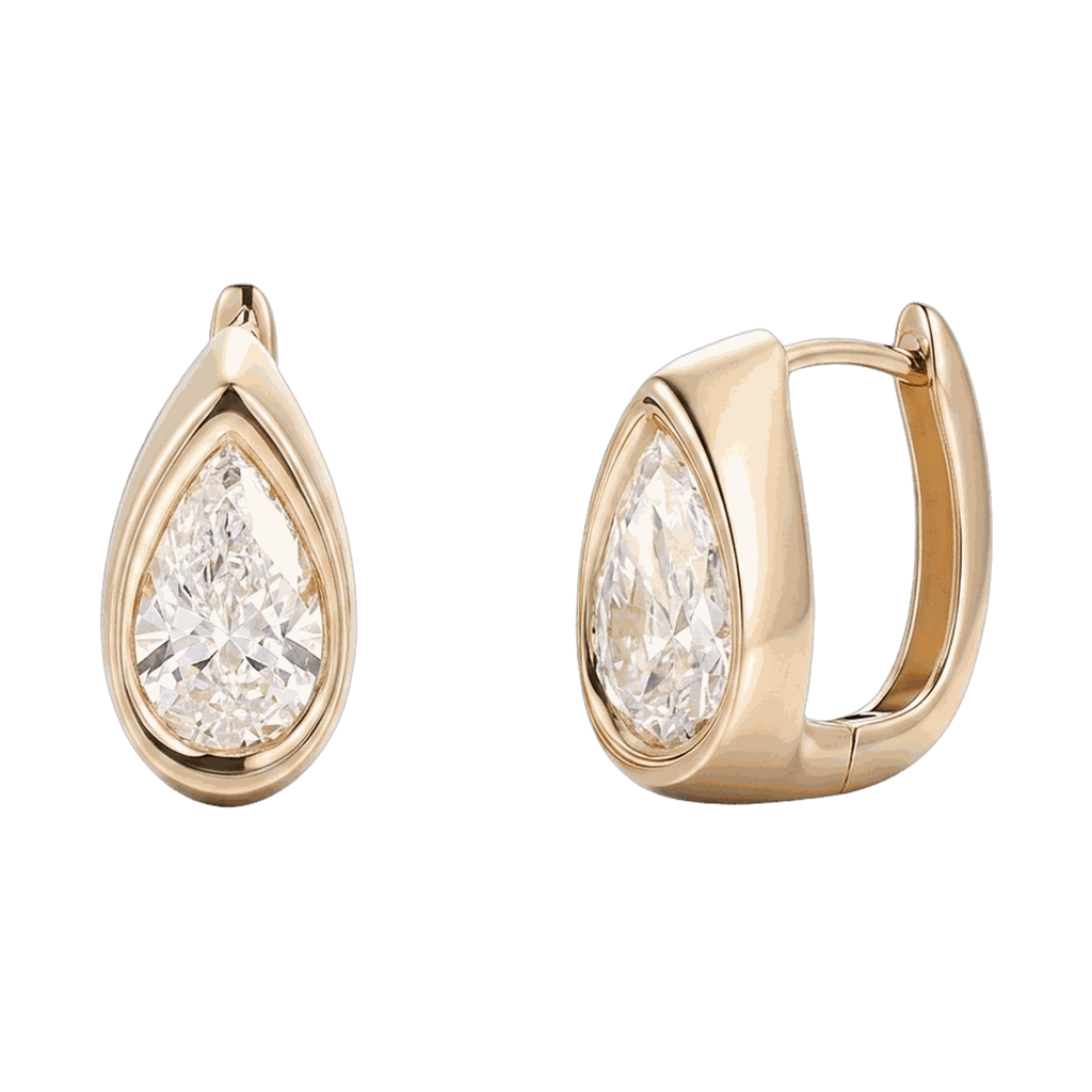 Bezel Set Lab-Grown Diamond Pear Huggie Hoop Earrings