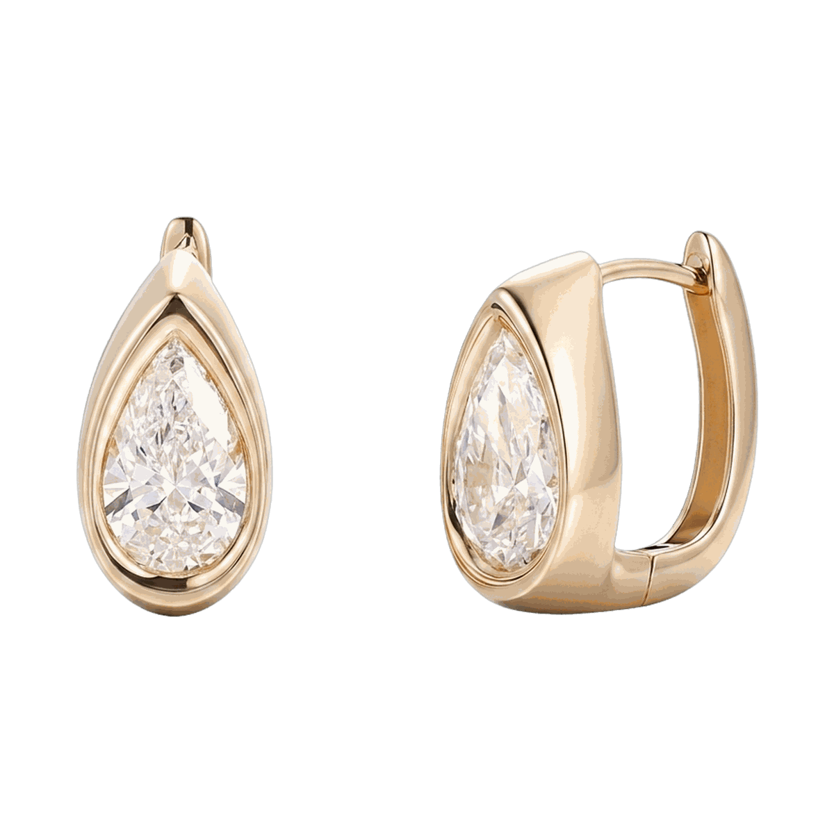 Bezel Set Lab-Grown Diamond Pear Huggie Hoop Earrings