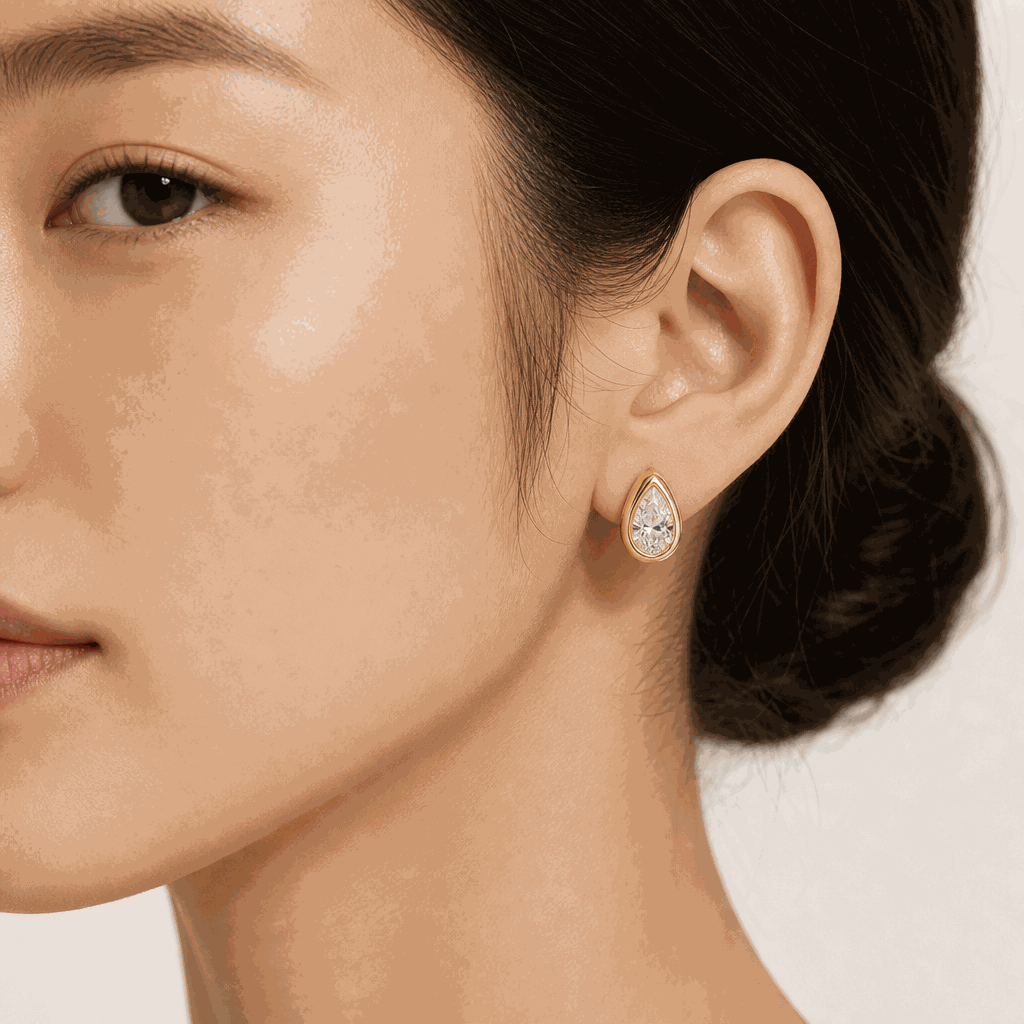 Bezel Set Lab-Grown Diamond Pear Huggie Hoop Earrings