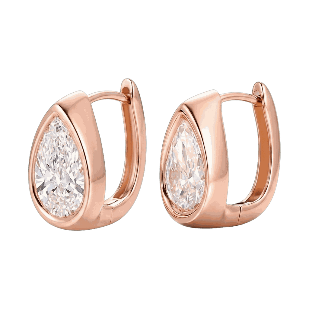 Bezel Set Lab-Grown Diamond Pear Huggie Hoop Earrings