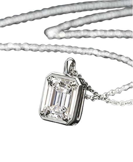 Tensora Sugar Cube Emerald-Cut Lab-Grown Diamond Pendant Necklace in white gold, view 3