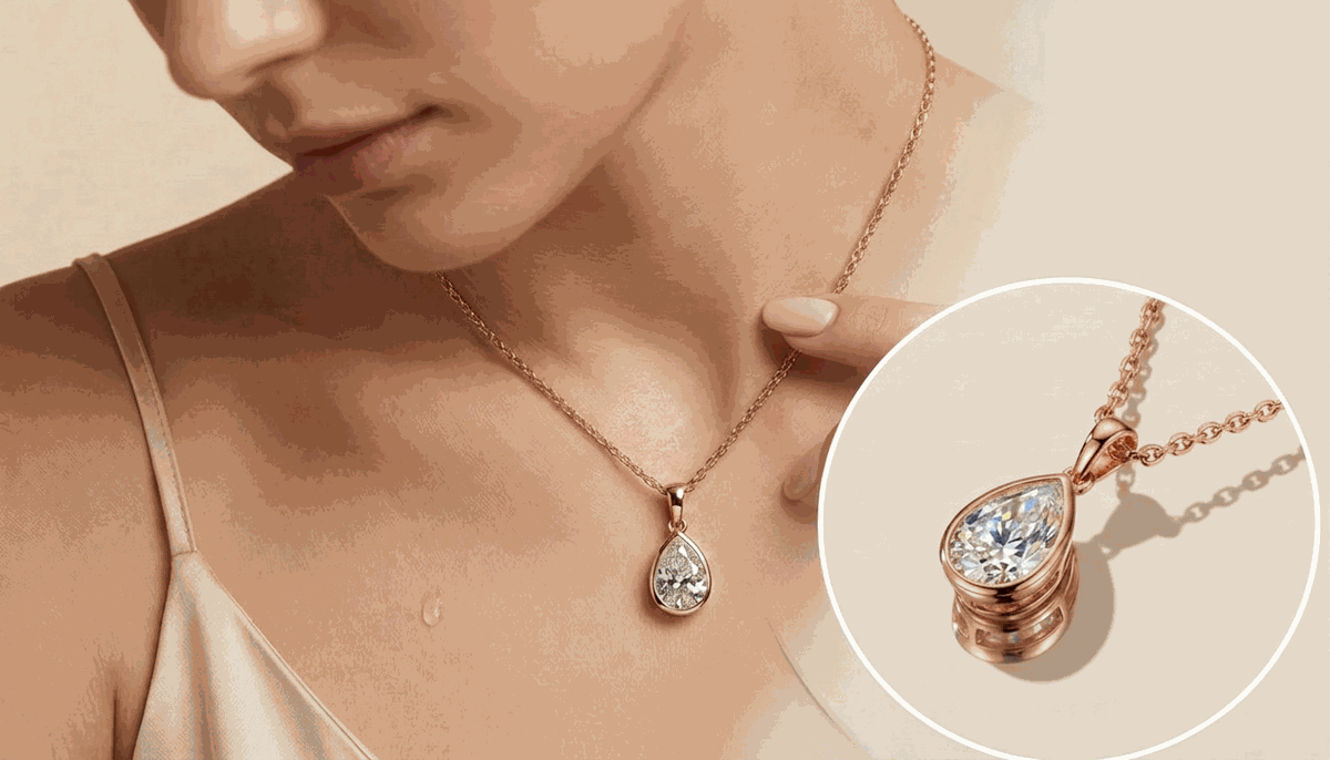 Bezel Set Pear Lab-Grown Diamond Pendant Necklace