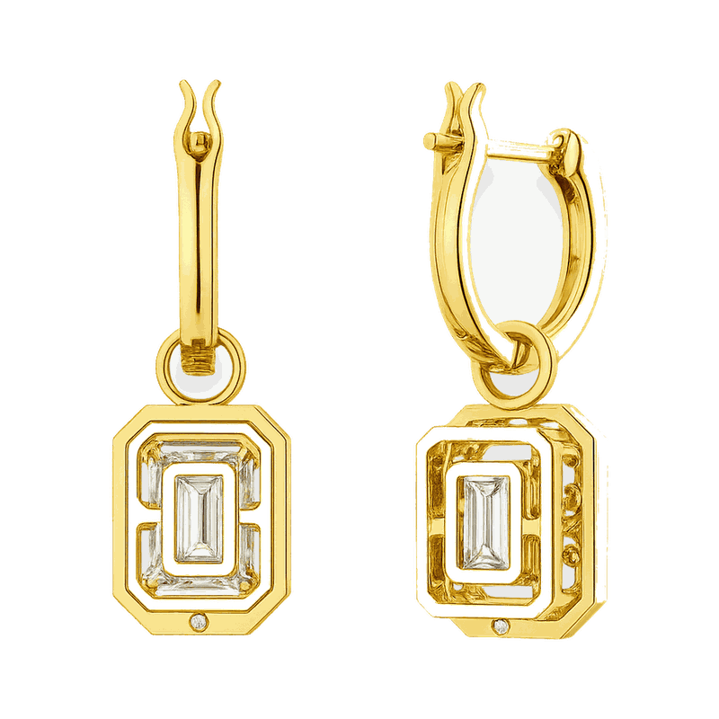 Una Lab-Grown Diamond Octagon Drop Earrings, Rhodium Plated