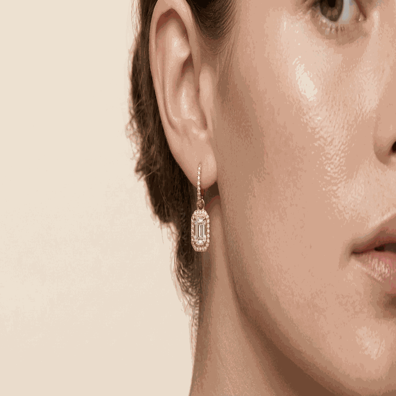 Una Lab-Grown Diamond Octagon Drop Earrings, Rhodium Plated