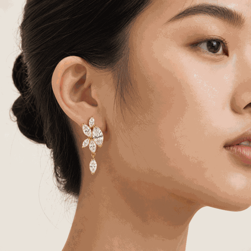 Starlight Marquise-Cut Lab-Grown Diamond Drop Earrings, Rhodium Plated