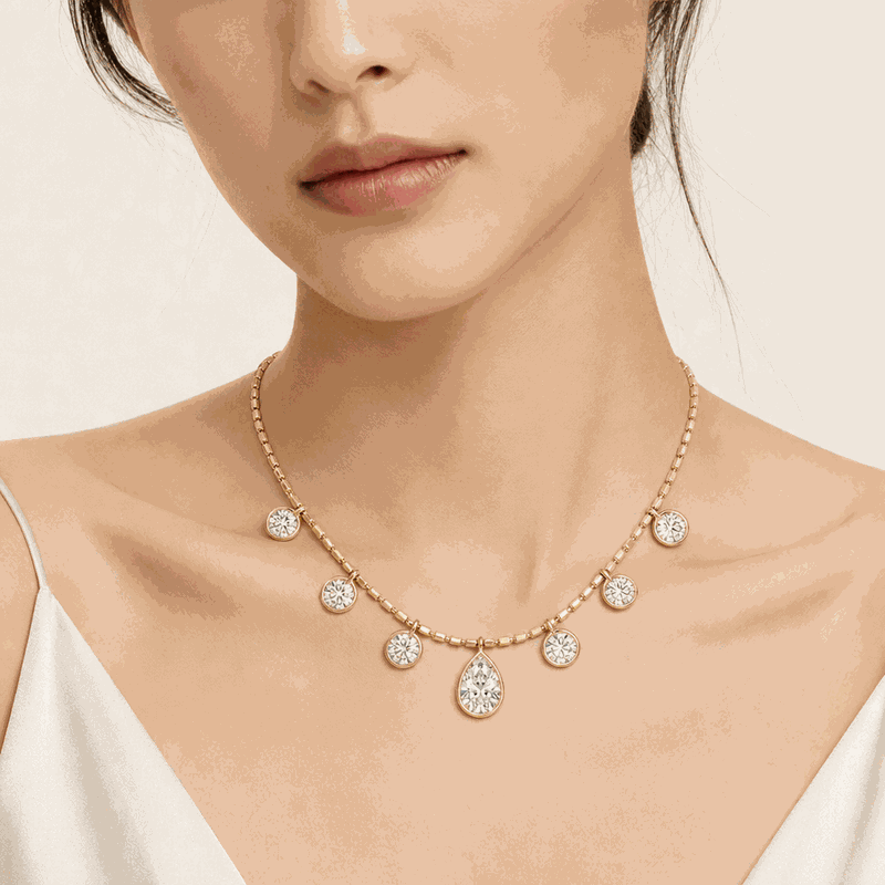 Seven-Stone Pear & Round Lab-Grown Diamond Necklace