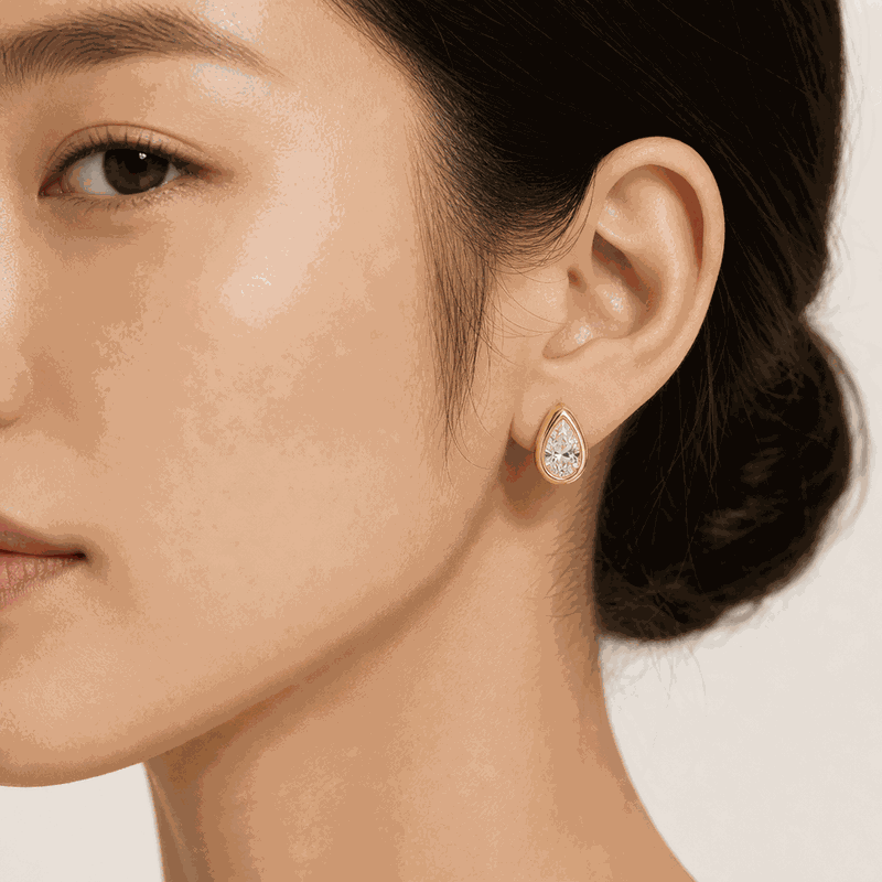 Bezel Set Lab-Grown Diamond Pear Huggie Hoop Earrings