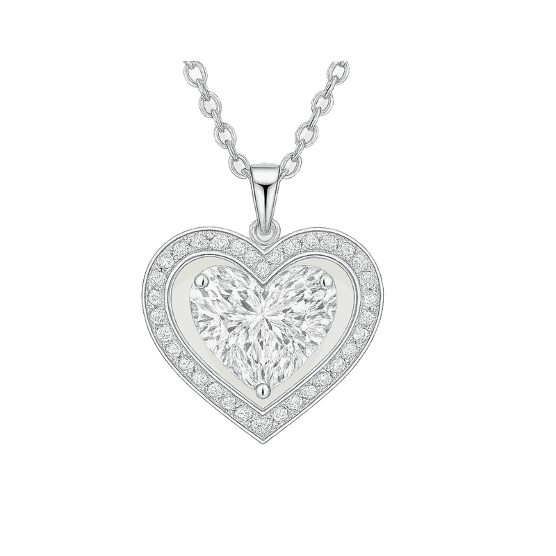 Double Heart Halo Lab-Grown Diamond Pendant Necklace