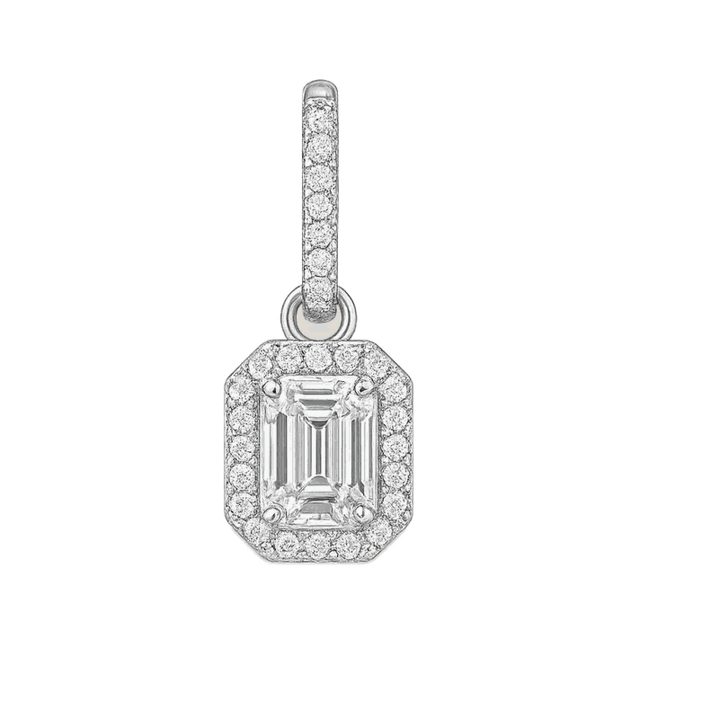 Una Lab-Grown Diamond Octagon Drop Earrings, Rhodium Plated