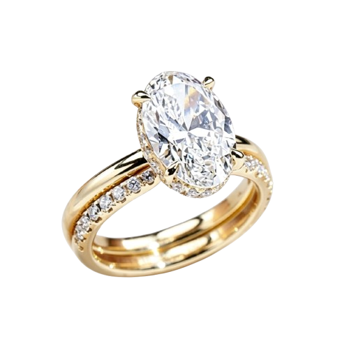 Tensora Stellar Oval-Cut Large Lab-Grown Diamond Engagement Ring in yellow gold, view 2