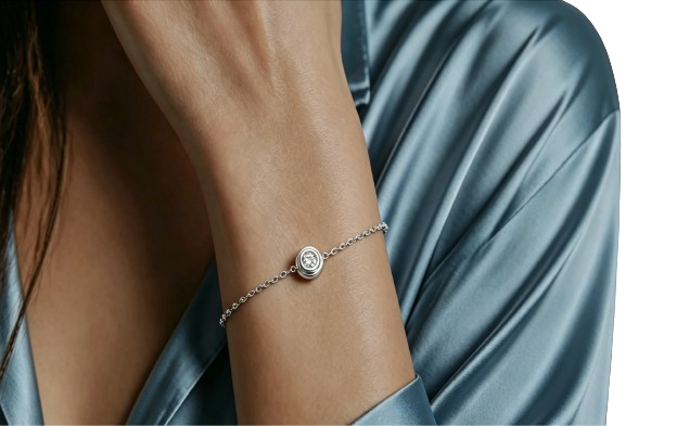 Solitaire Bezel-Set Lab-Grown Diamond Bracelet in white gold