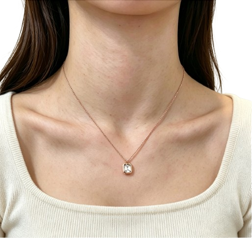 Tensora Sugar Cube Emerald-Cut Lab-Grown Diamond Pendant Necklace in rose gold, view 3