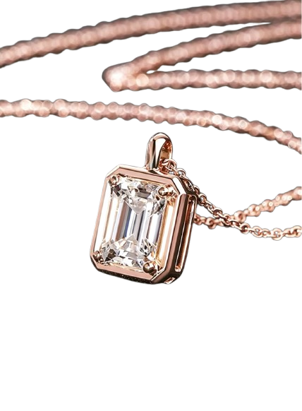 Tensora Sugar Cube Emerald-Cut Lab-Grown Diamond Pendant Necklace in rose gold, view 4
