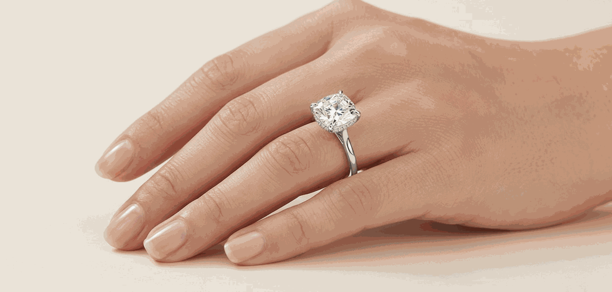 Cushion Cathedral Hidden Halo Lab-Grown Diamond Ring