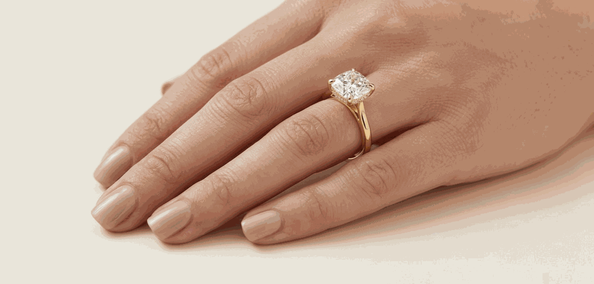 Cushion Cathedral Hidden Halo Lab-Grown Diamond Ring