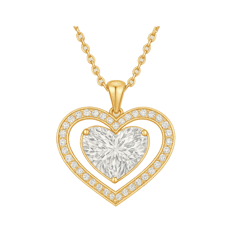 Double Heart Halo Lab-Grown Diamond Pendant Necklace