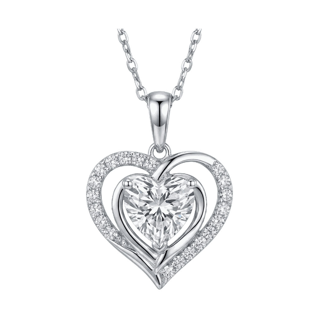 Double Heart Halo Lab-Grown Diamond Pendant Necklace