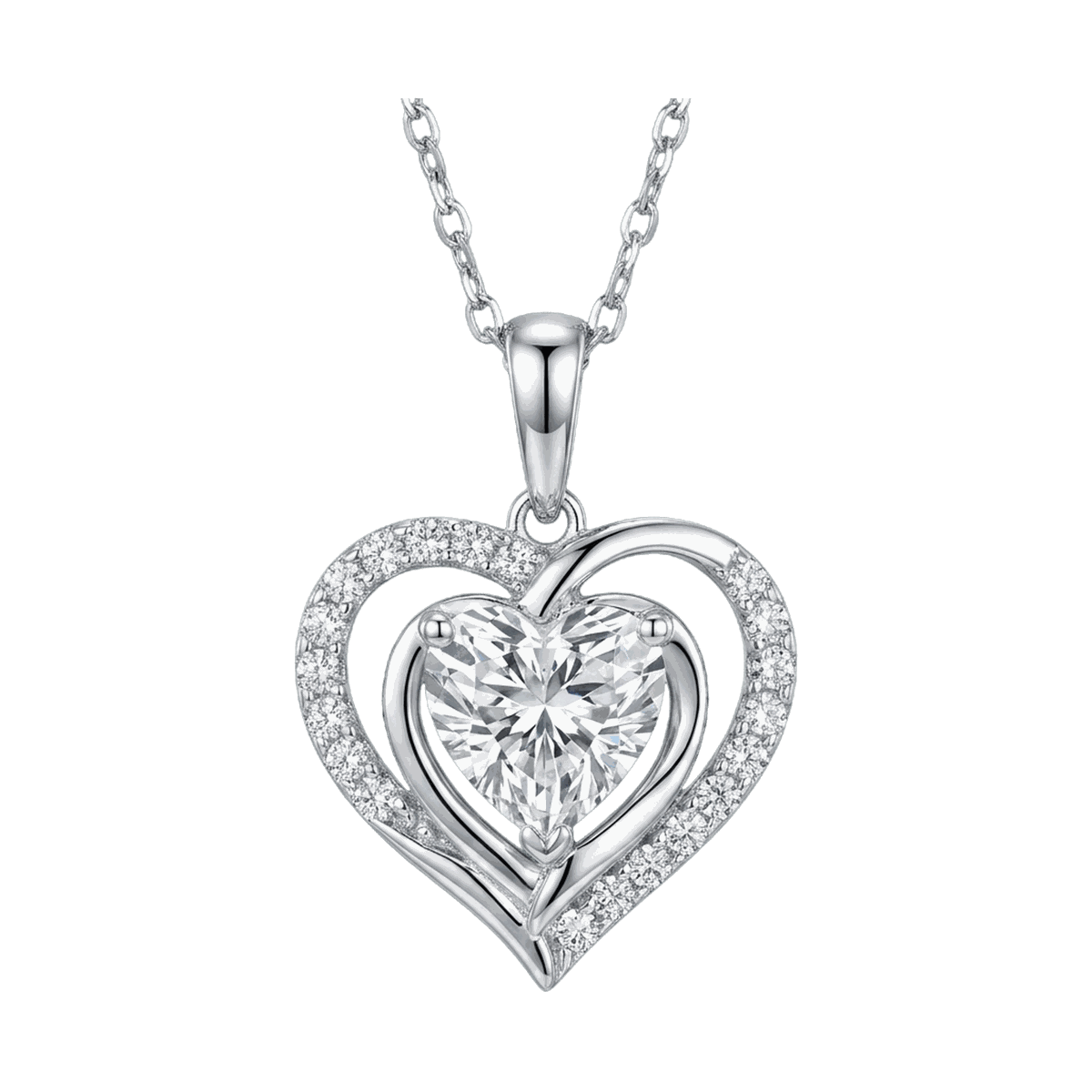 Double Heart Halo Lab-Grown Diamond Pendant Necklace