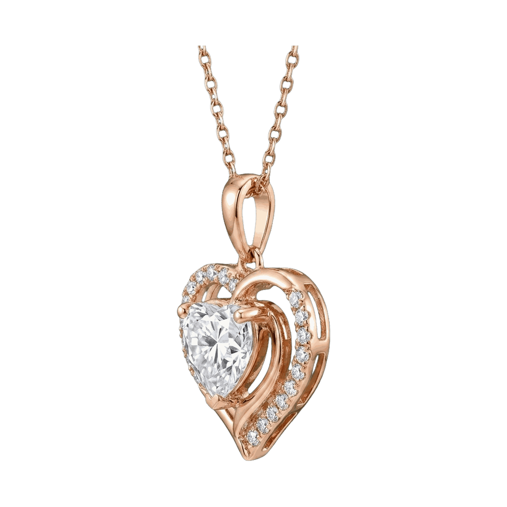 Double Heart Halo Lab-Grown Diamond Pendant Necklace