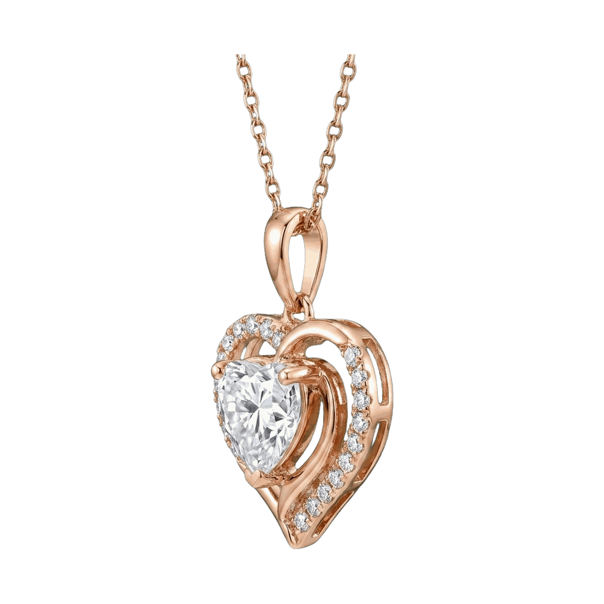 Double Heart Halo Lab-Grown Diamond Pendant Necklace