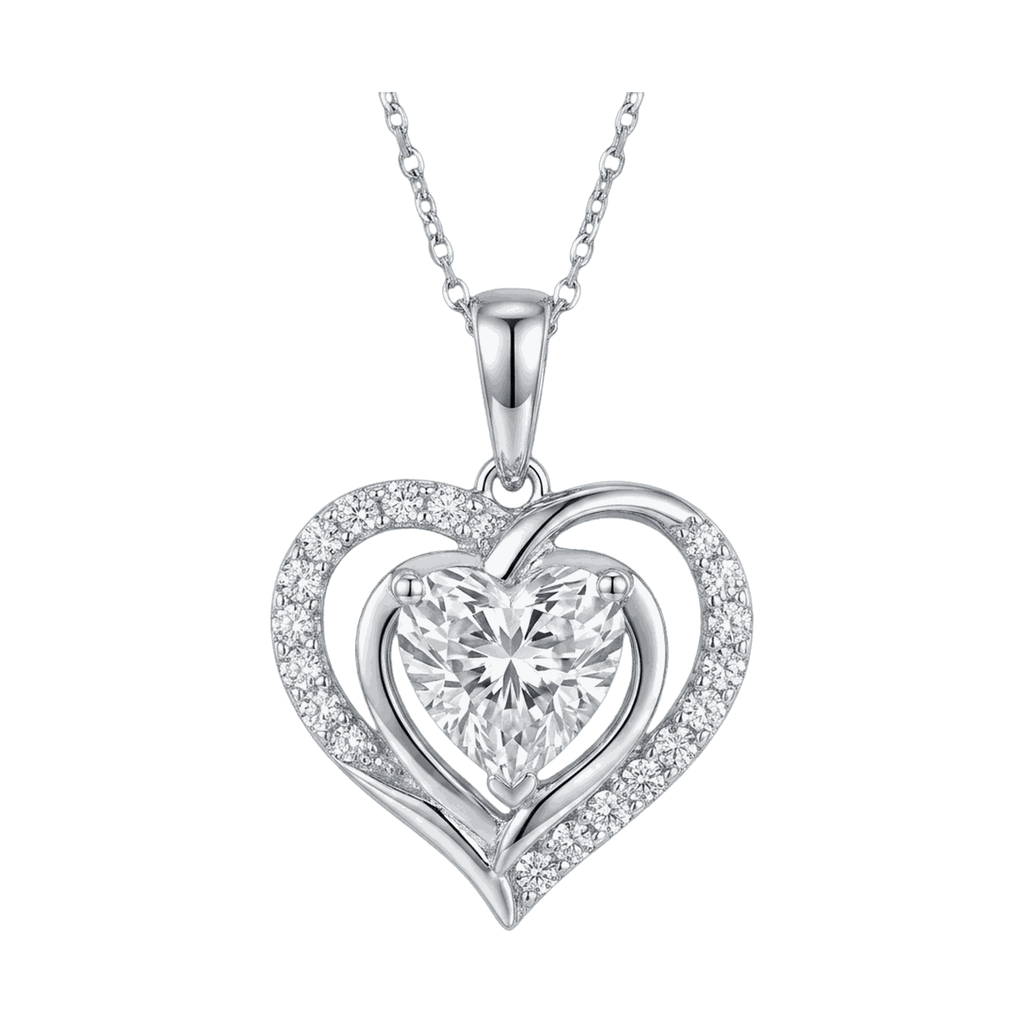 Double Heart Halo Lab-Grown Diamond Pendant Necklace