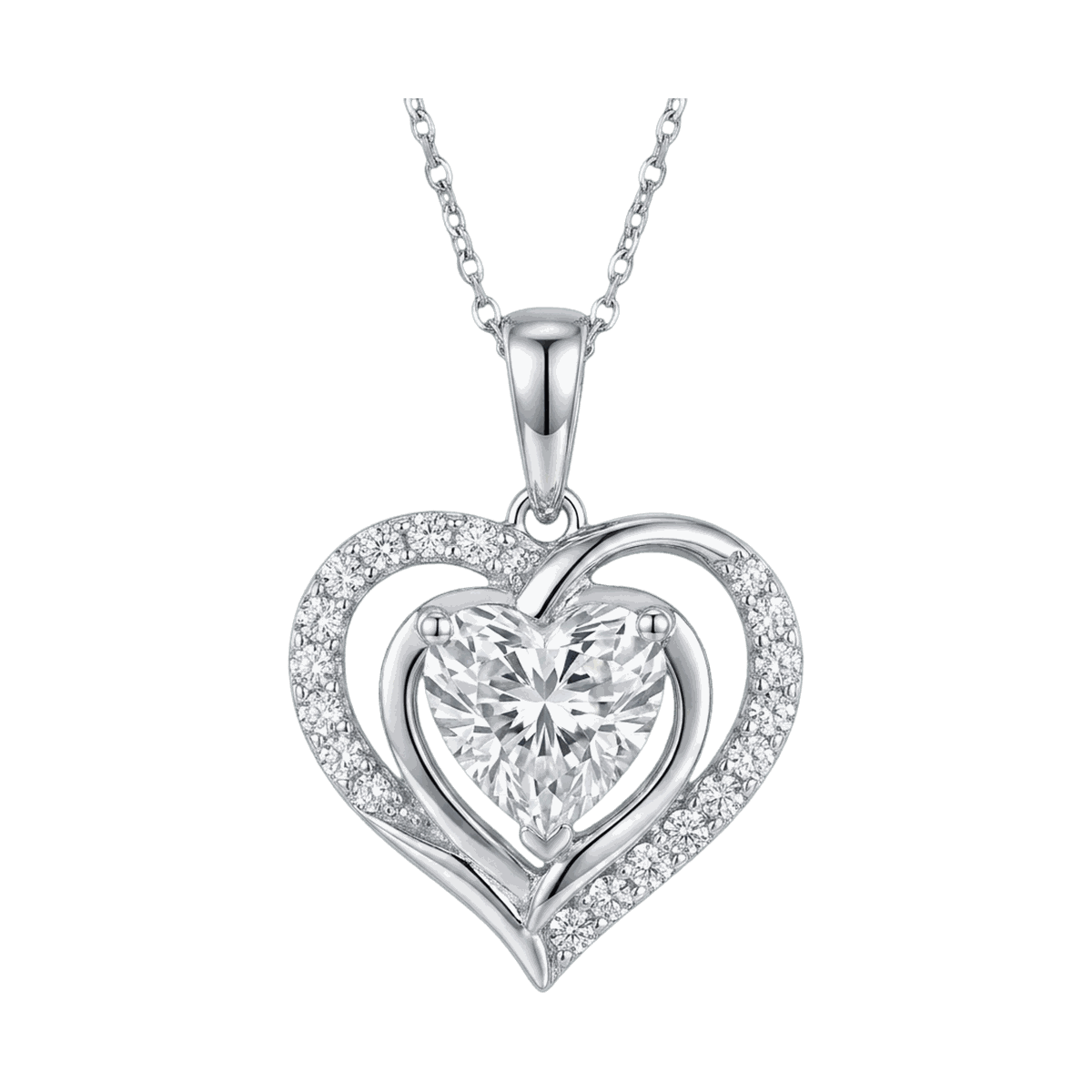 Double Heart Halo Lab-Grown Diamond Pendant Necklace