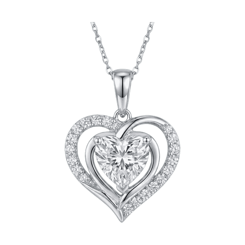 Double Heart Halo Lab-Grown Diamond Pendant Necklace